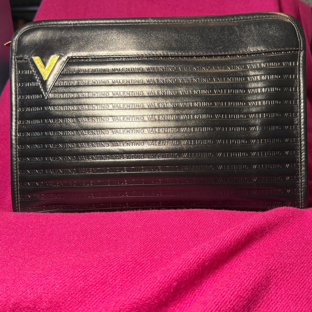 Mario Valentino Black Embossed Clutch with Gold Logo